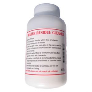 Water Residue Cleaner Concentrated cleaner removes scale build up, hardness, minerals and other build-up in the boil chamber. For use with all water distillers.